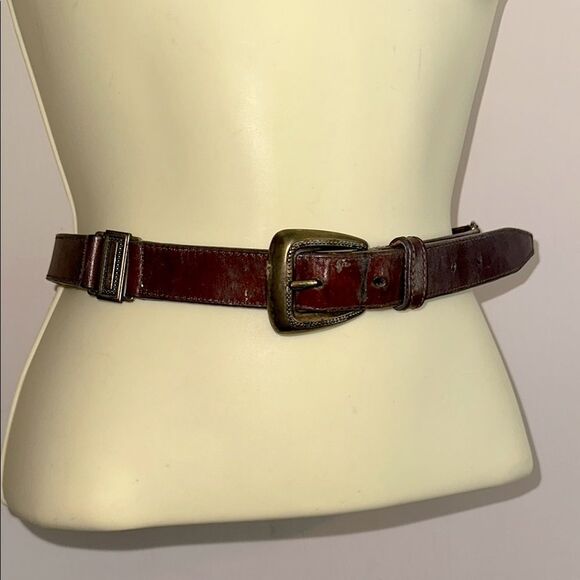 Vintage 1997 Fossil Brown Leather Belt with Gold Buckle & Gold Embellishments - Picture 1 of 10